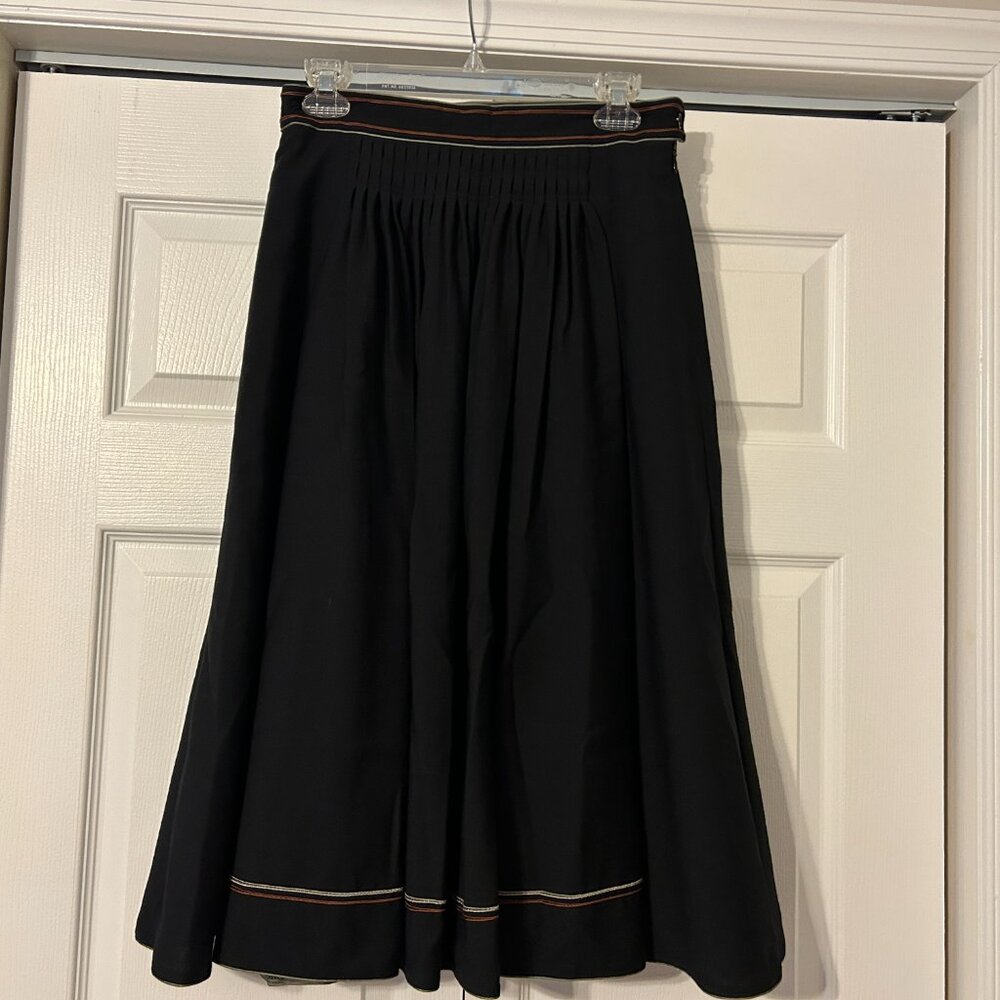 Womens Vintage PERRY Trachten Sz 40 Black Wool Fully Lined Pleated Midi Skirt